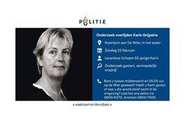 Politie doorzoekt sloot in verband met onderzoek overlijden Karin Grijpstra